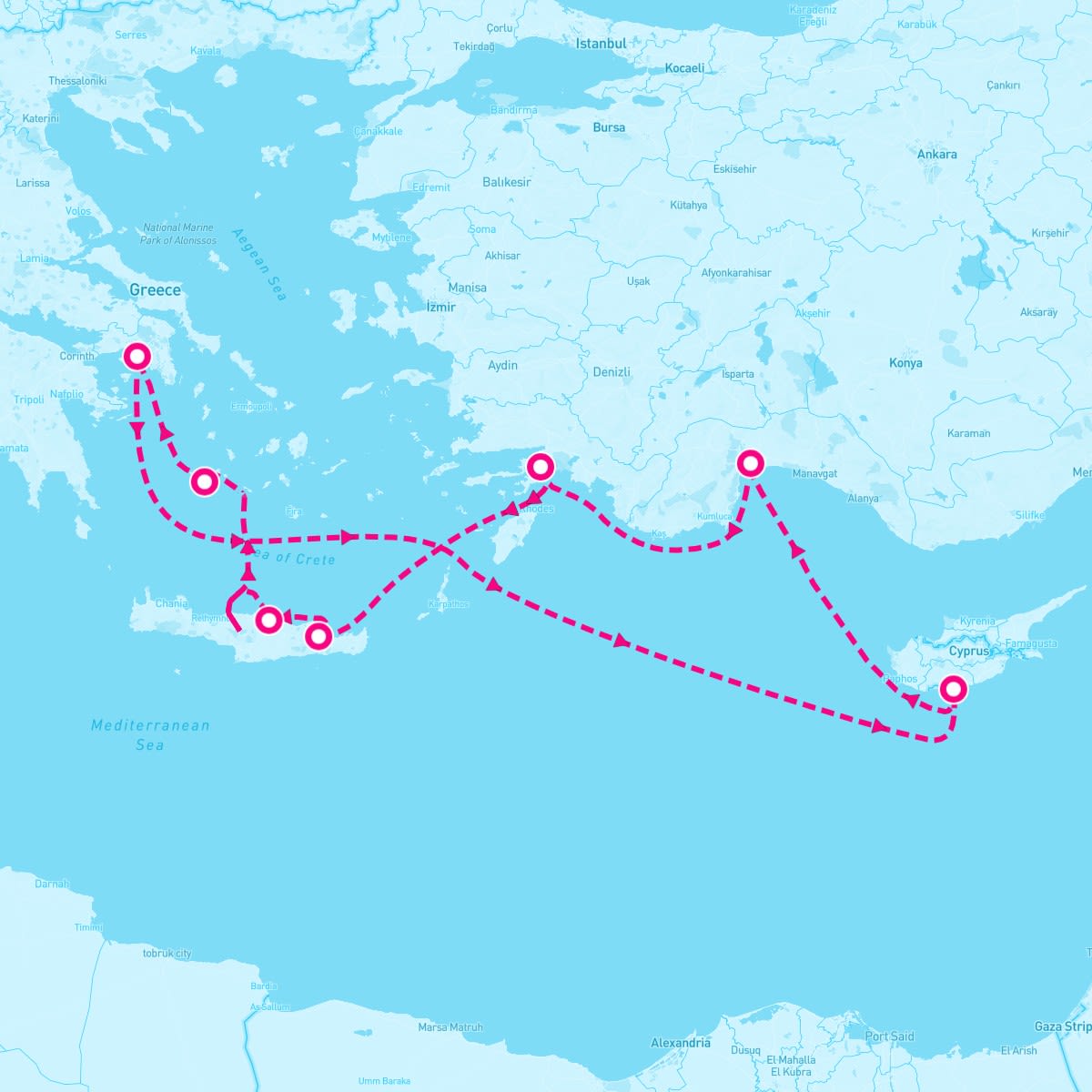 Seabourn Encore itinerary map for May 12, 2024 (7 nights)