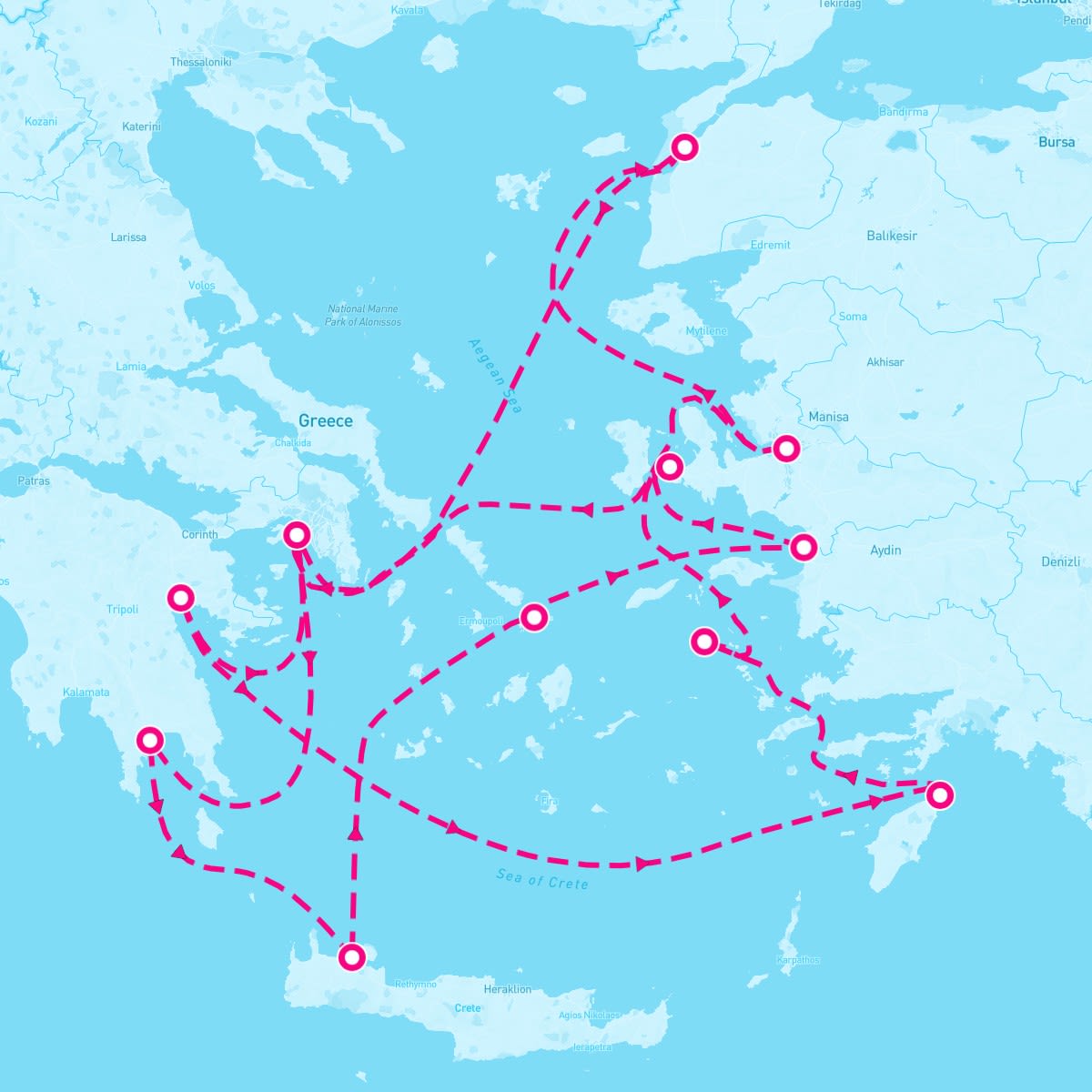 Seabourn Encore itinerary map for May 19, 2024 (14 nights)