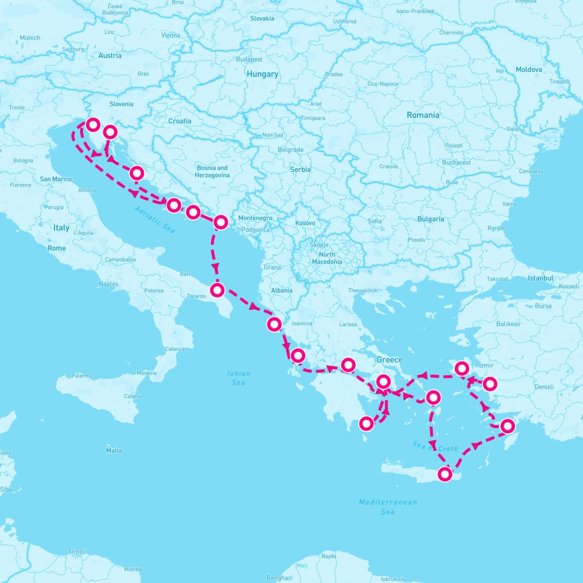 Seabourn Encore itinerary map for June 9, 2024 (21 nights)