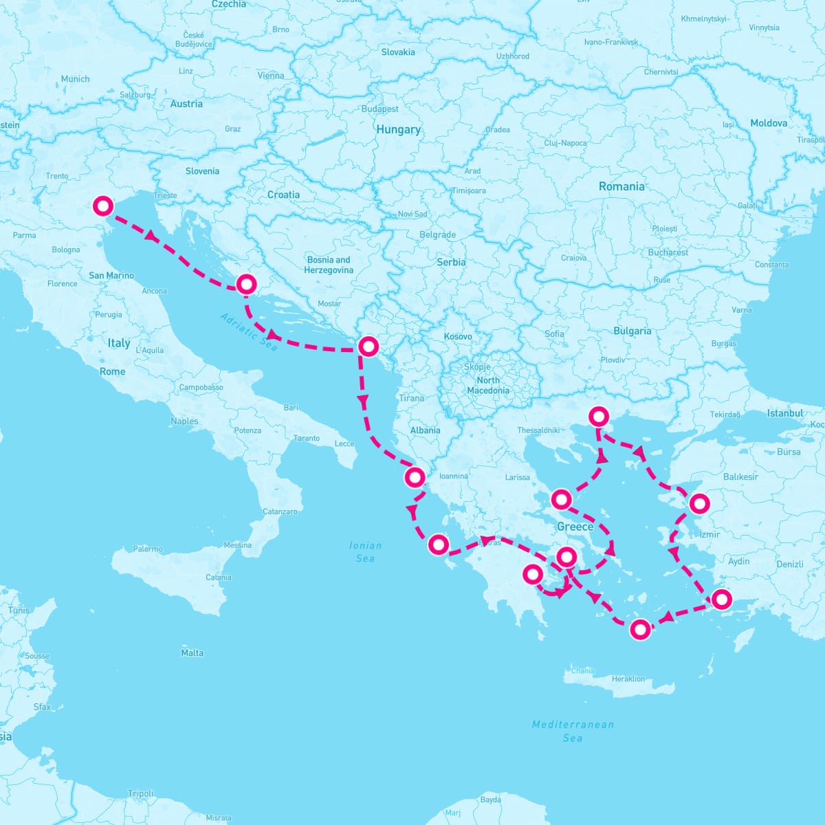 Seabourn Encore itinerary map for July 28, 2024 (14 nights)