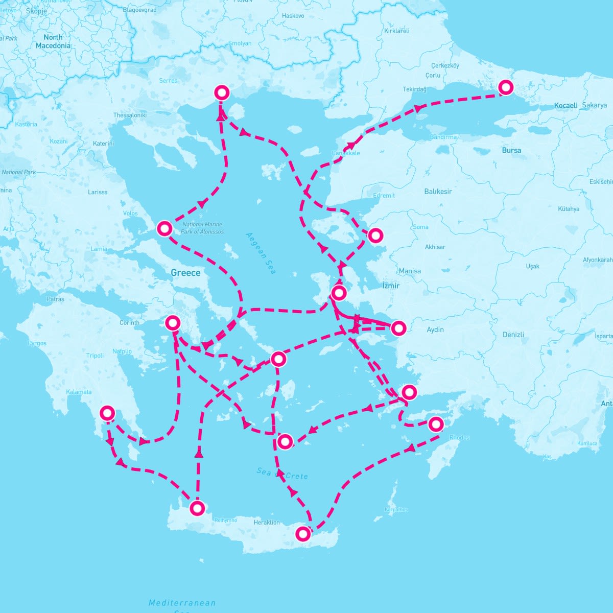 Seabourn Encore itinerary map for August 4, 2024 (21 nights)