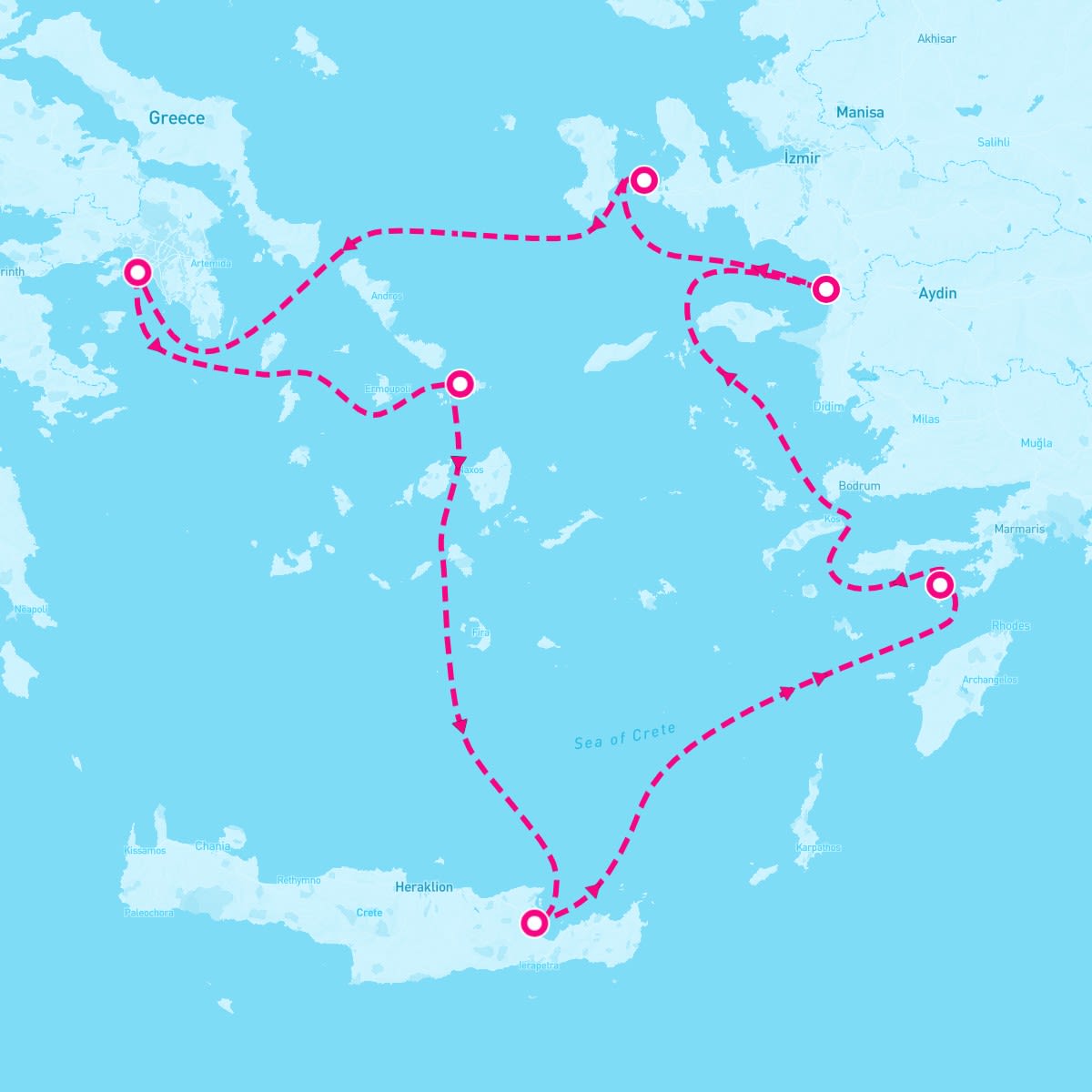 Seabourn Encore itinerary map for August 11, 2024 (7 nights)