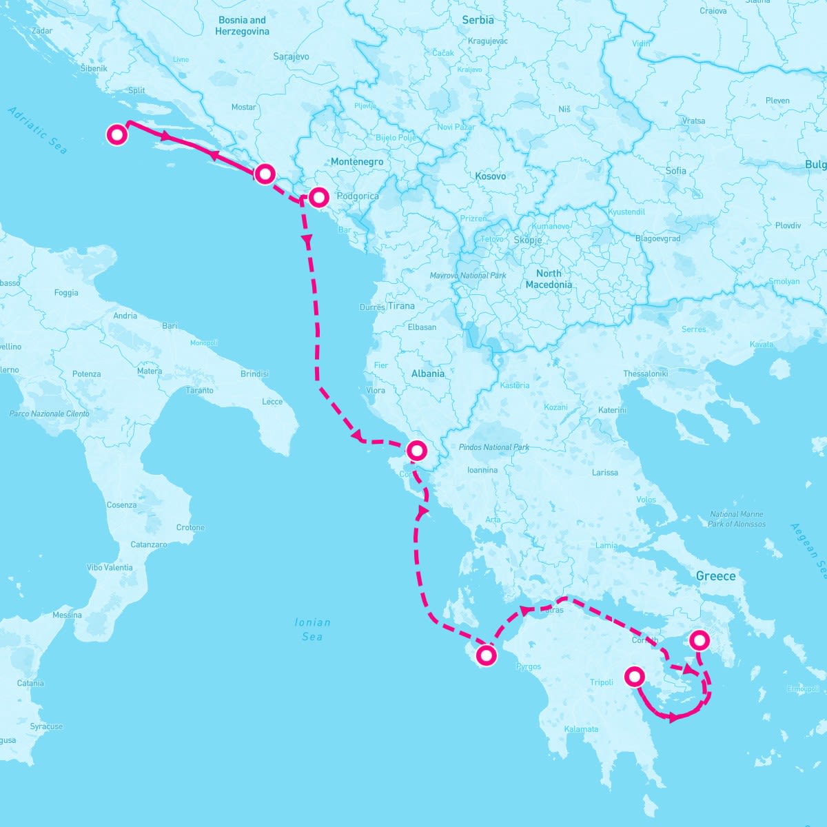Seabourn Encore itinerary map for August 25, 2024 (7 nights)