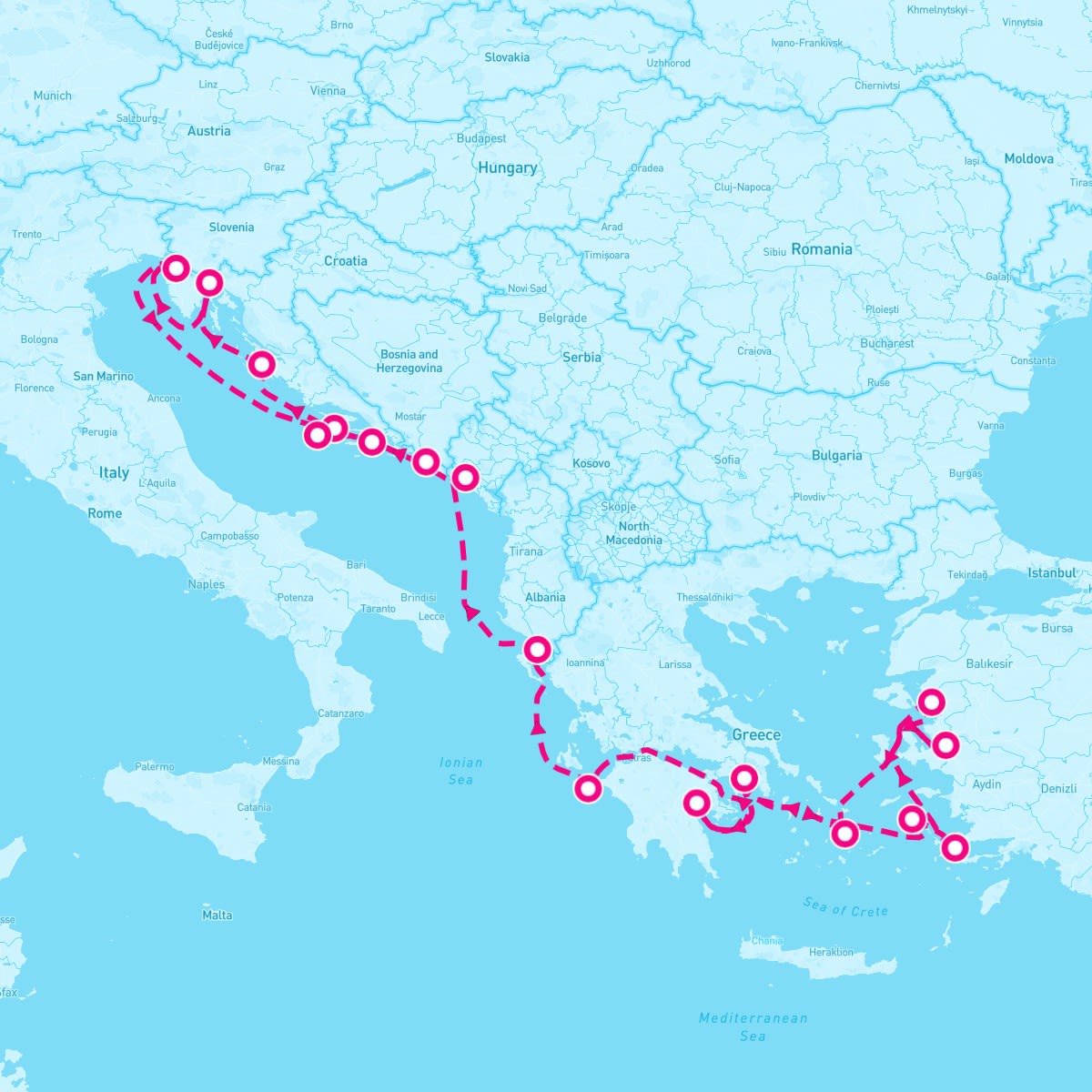 Seabourn Encore itinerary map for September 8, 2024 (21 nights)