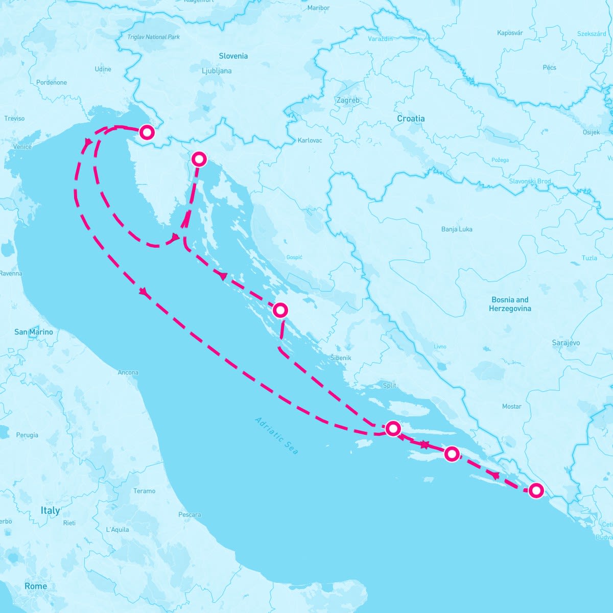 Seabourn Encore itinerary map for September 8, 2024 (7 nights)