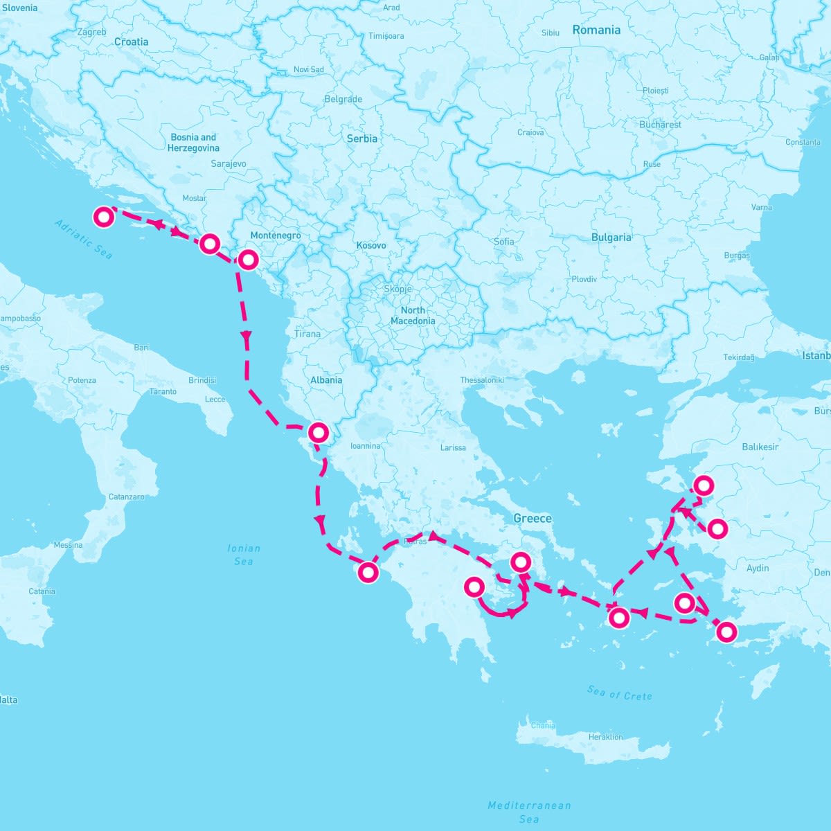 Seabourn Encore itinerary map for September 15, 2024 (14 nights)