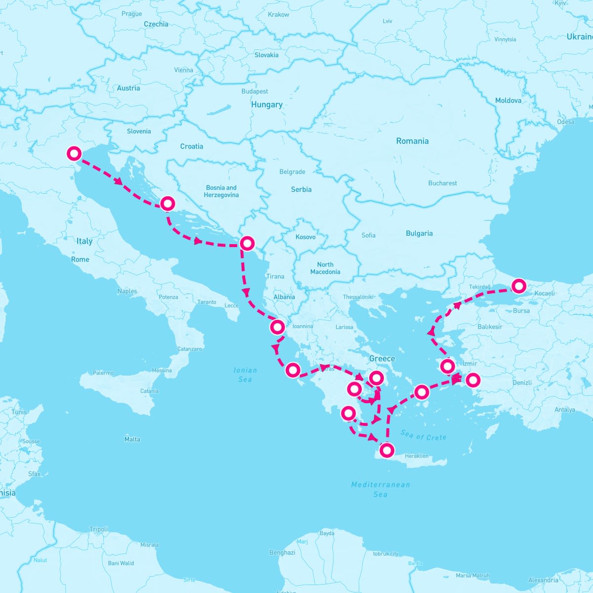 Seabourn Encore itinerary map for October 13, 2024 (14 nights)