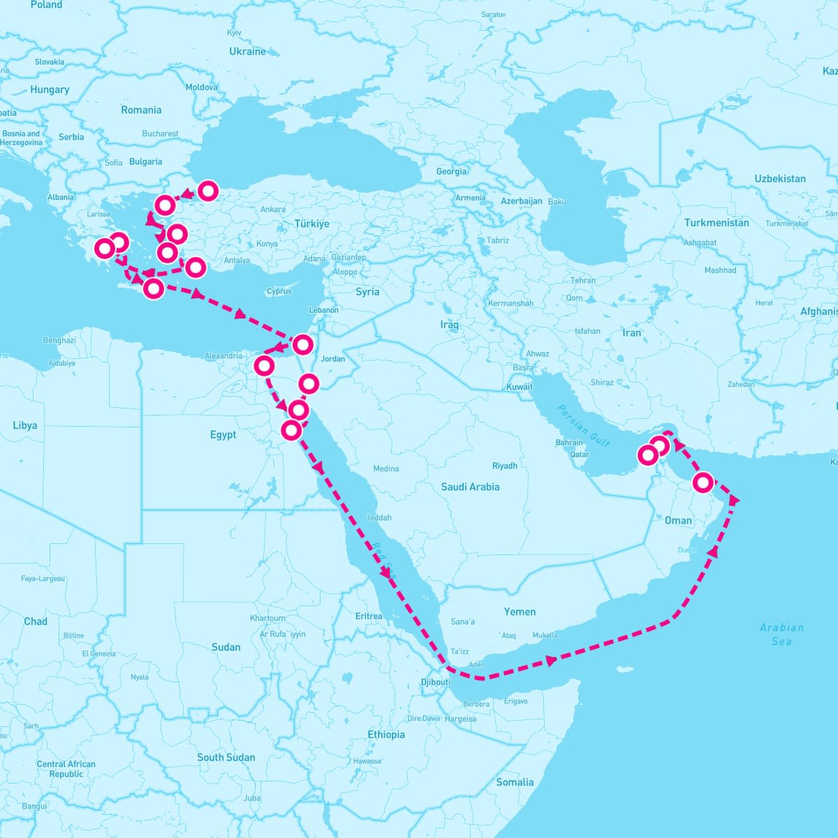 Seabourn Encore itinerary map for October 27, 2024 (25 nights)