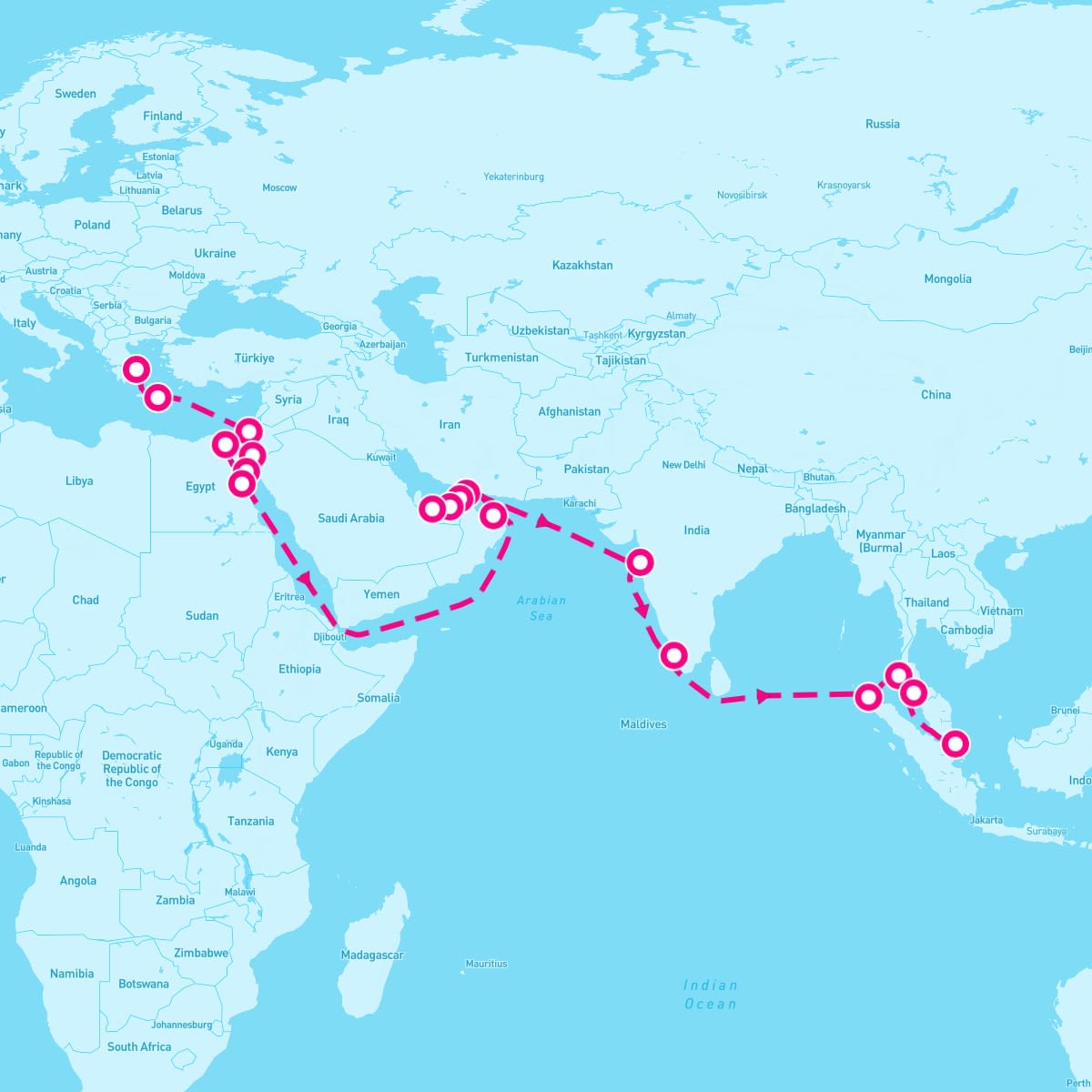 Seabourn Encore itinerary map for November 3, 2024 (35 nights)