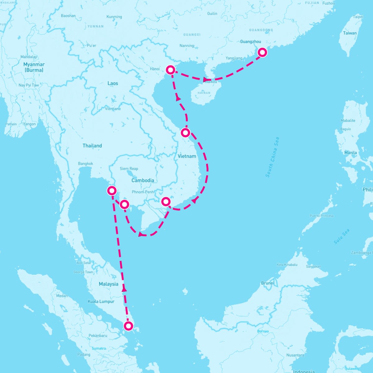 Seabourn Encore itinerary map for December 9, 2024 (13 nights)