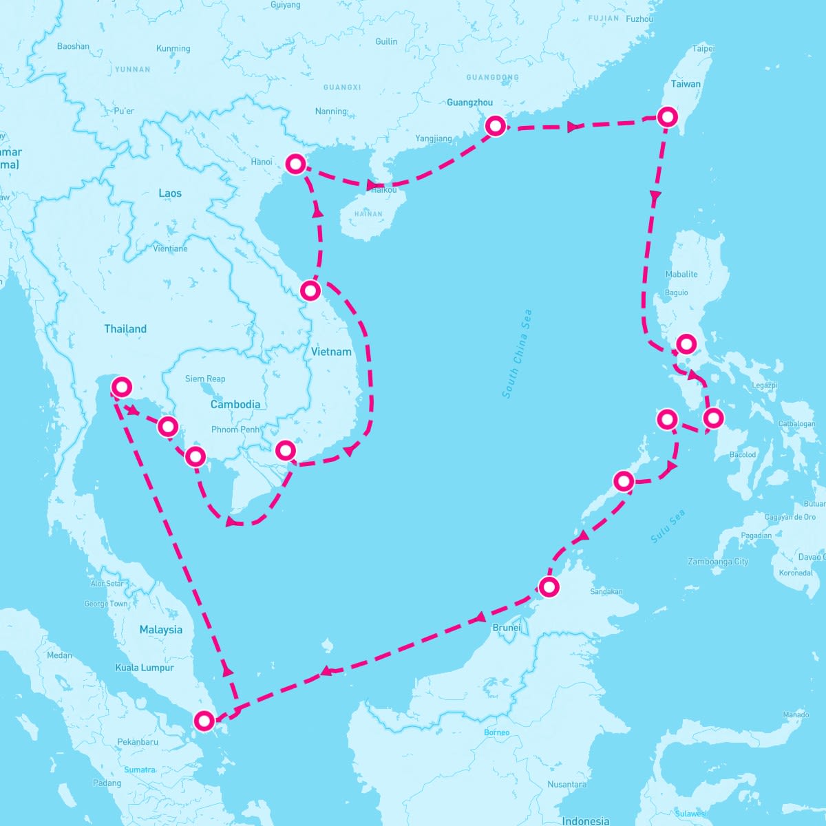 Seabourn Encore itinerary map for January 5, 2025 (28 nights)
