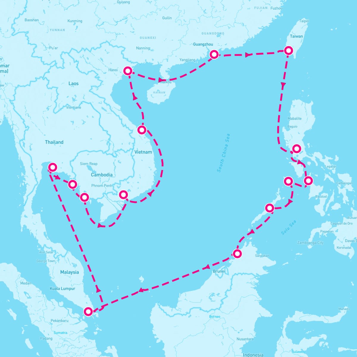 Seabourn Encore itinerary map for January 19, 2025 (28 nights)