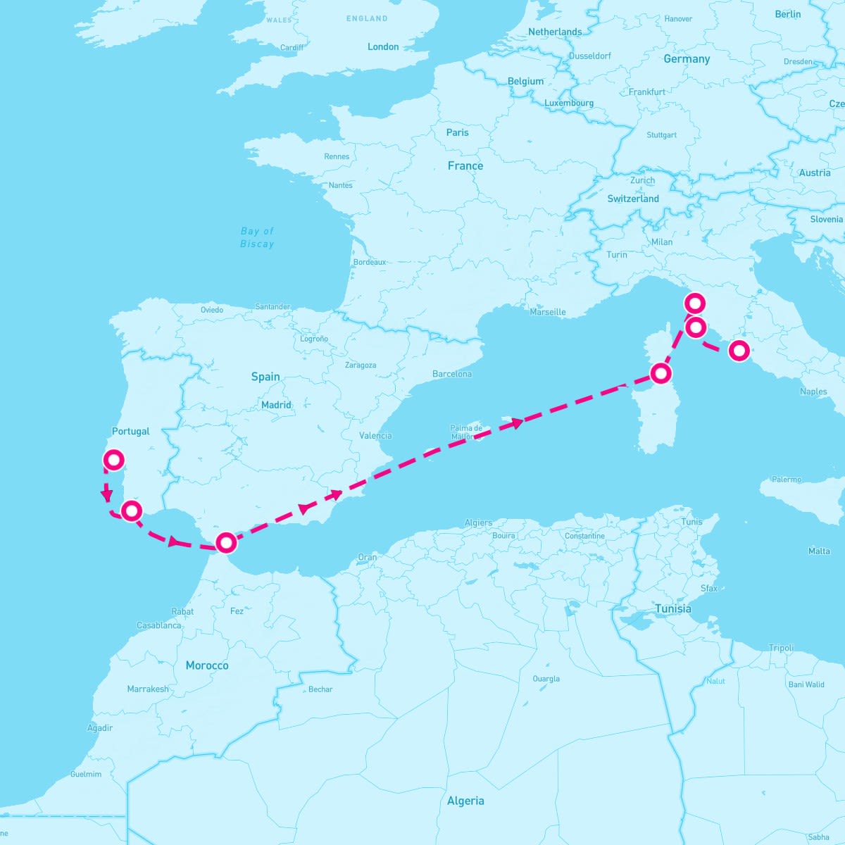 Seabourn Encore itinerary map for May 10, 2025 (8 nights)