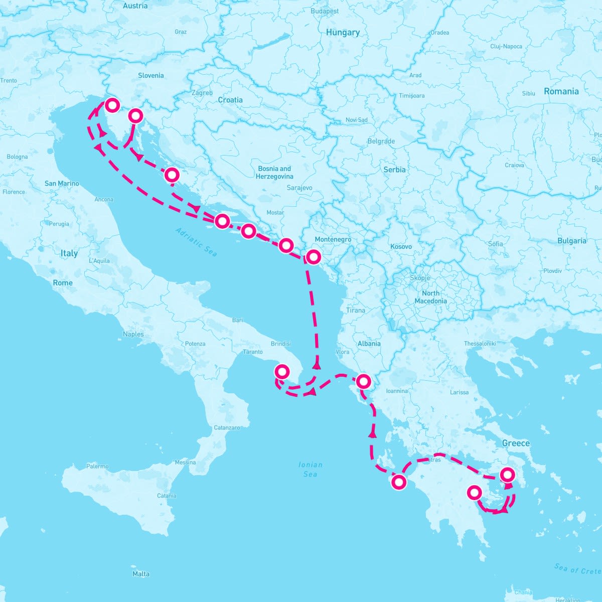 Seabourn Encore itinerary map for May 25, 2025 (14 nights)