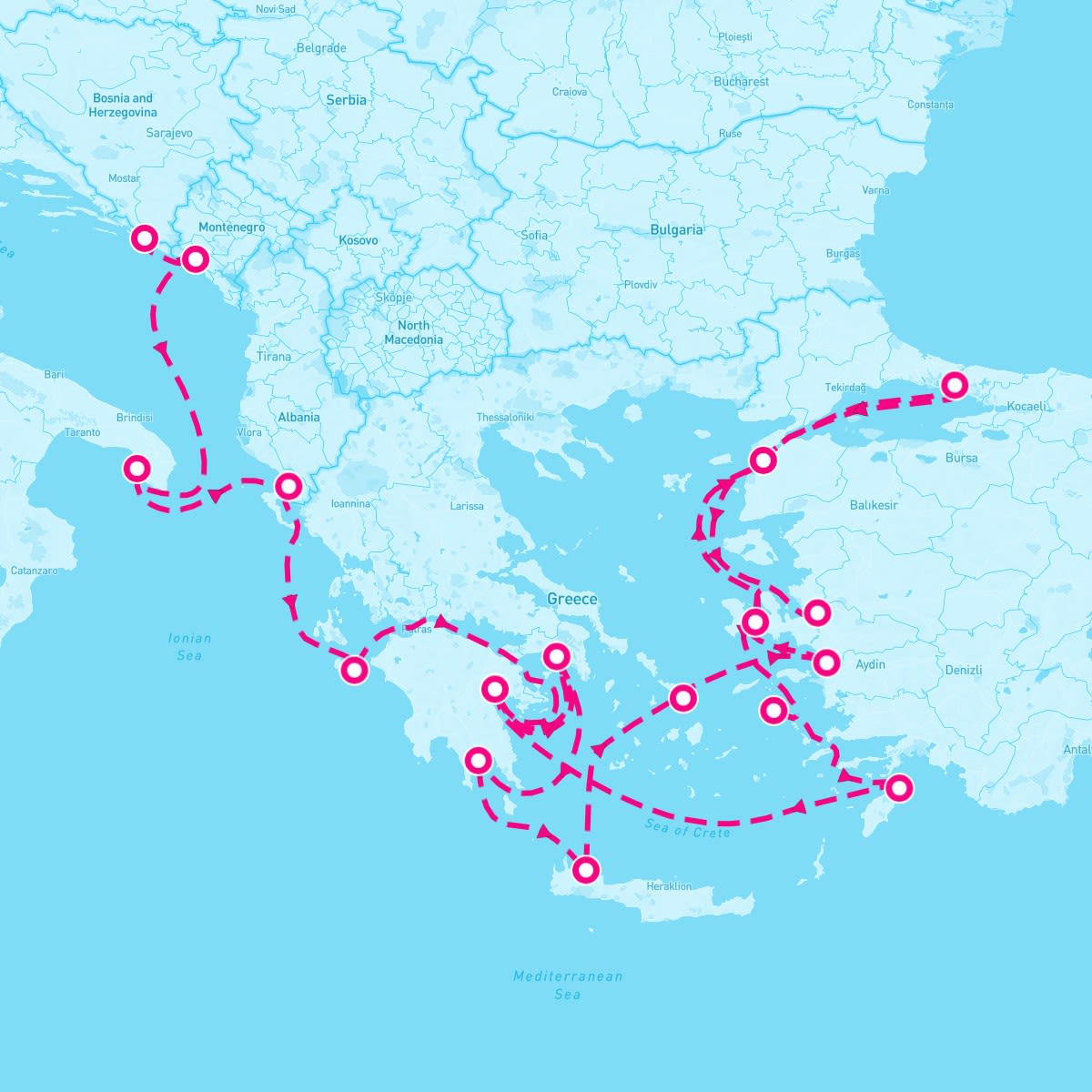 Seabourn Encore itinerary map for June 1, 2025 (21 nights)