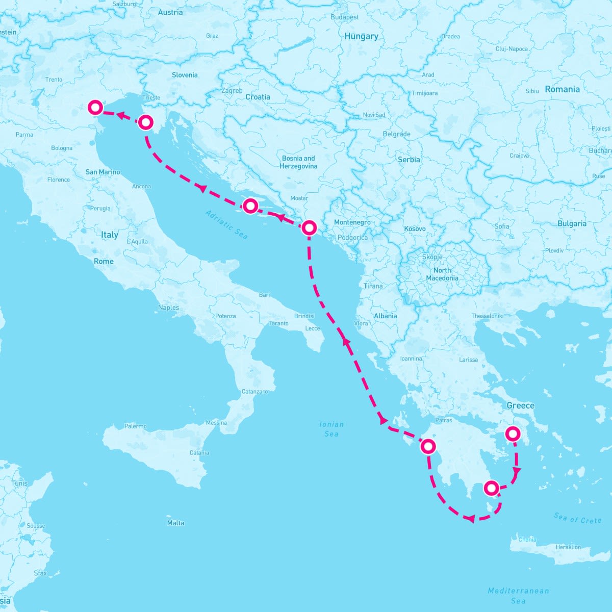 Seabourn Encore itinerary map for June 22, 2025 (7 nights)