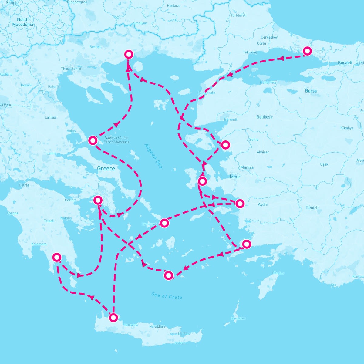 Seabourn Encore itinerary map for July 13, 2025 (14 nights)