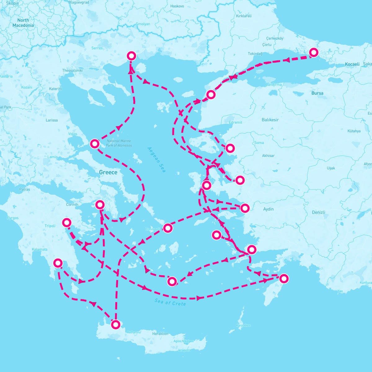 Seabourn Encore itinerary map for July 13, 2025 (21 nights)