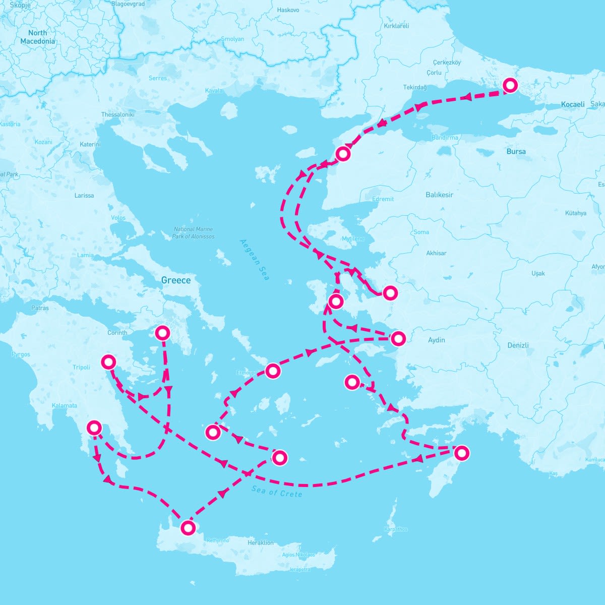 Seabourn Encore itinerary map for July 18, 2025 (16 nights)