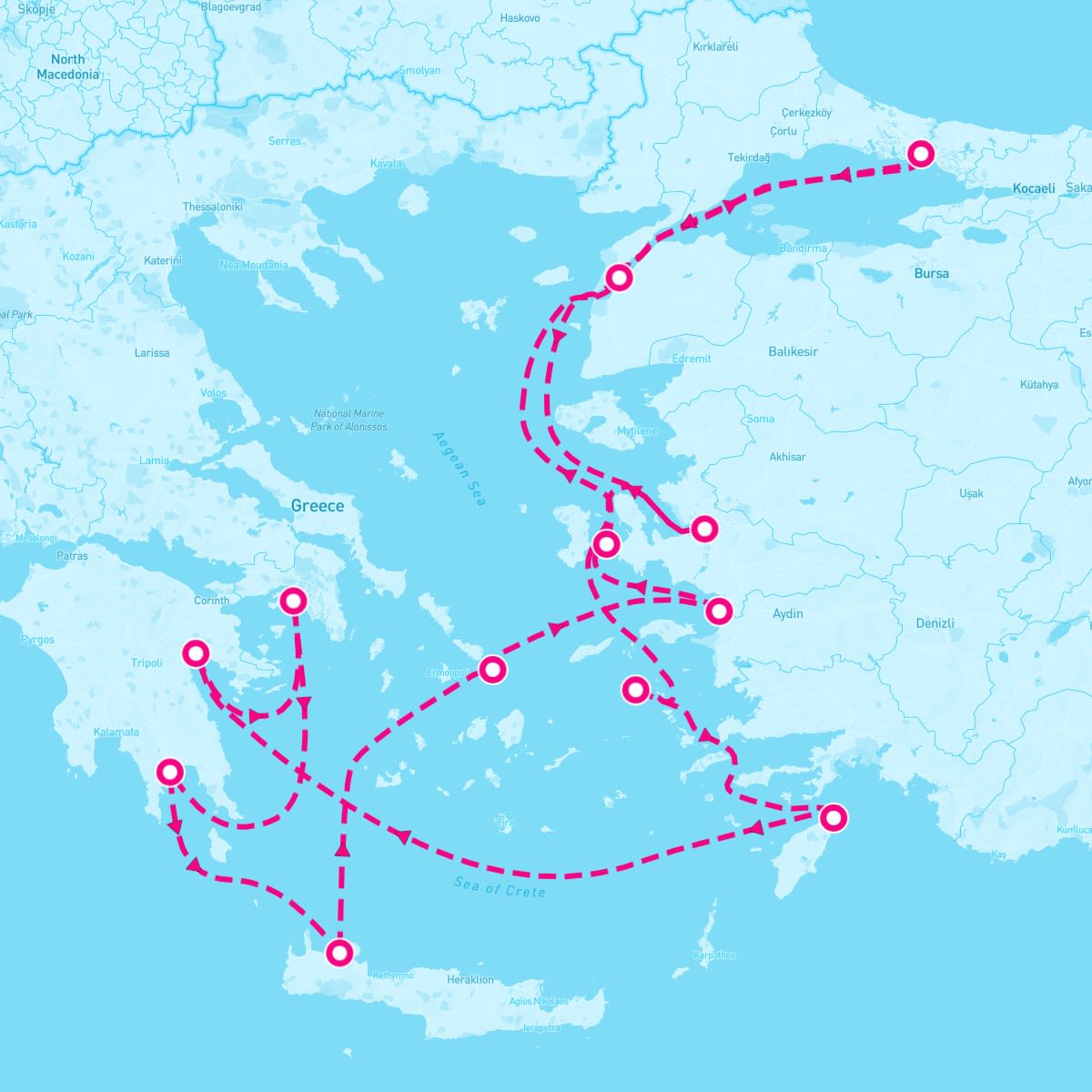 Seabourn Encore itinerary map for July 20, 2025 (14 nights)