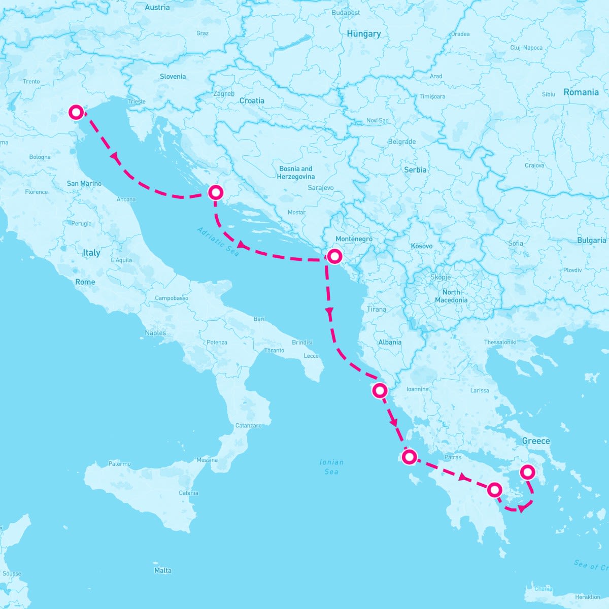 Seabourn Encore itinerary map for August 10, 2025 (7 nights)