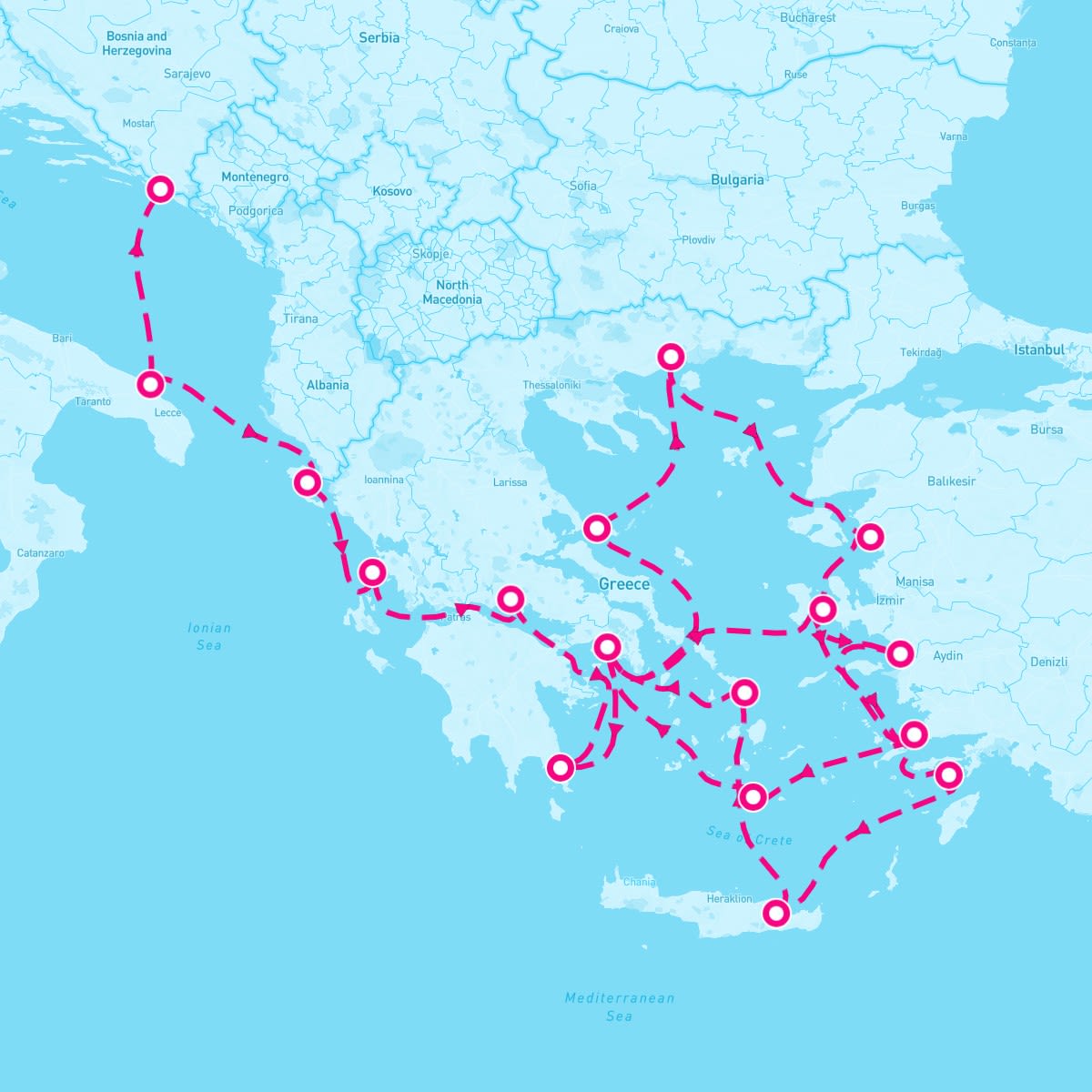 Seabourn Encore itinerary map for August 17, 2025 (21 nights)