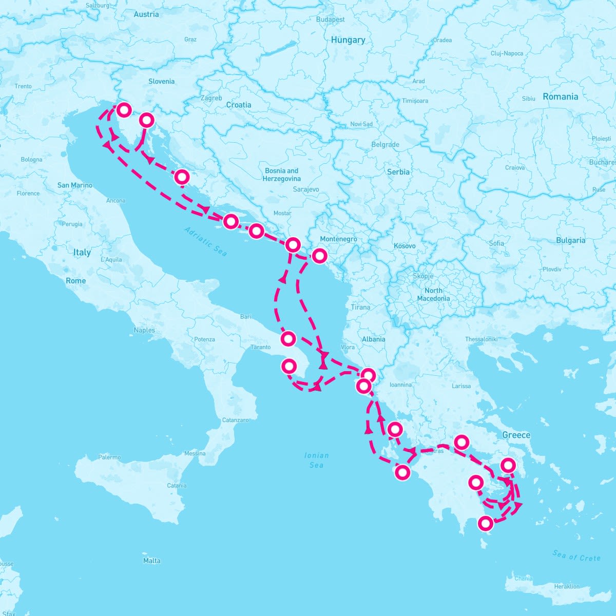 Seabourn Encore itinerary map for August 31, 2025 (21 nights)