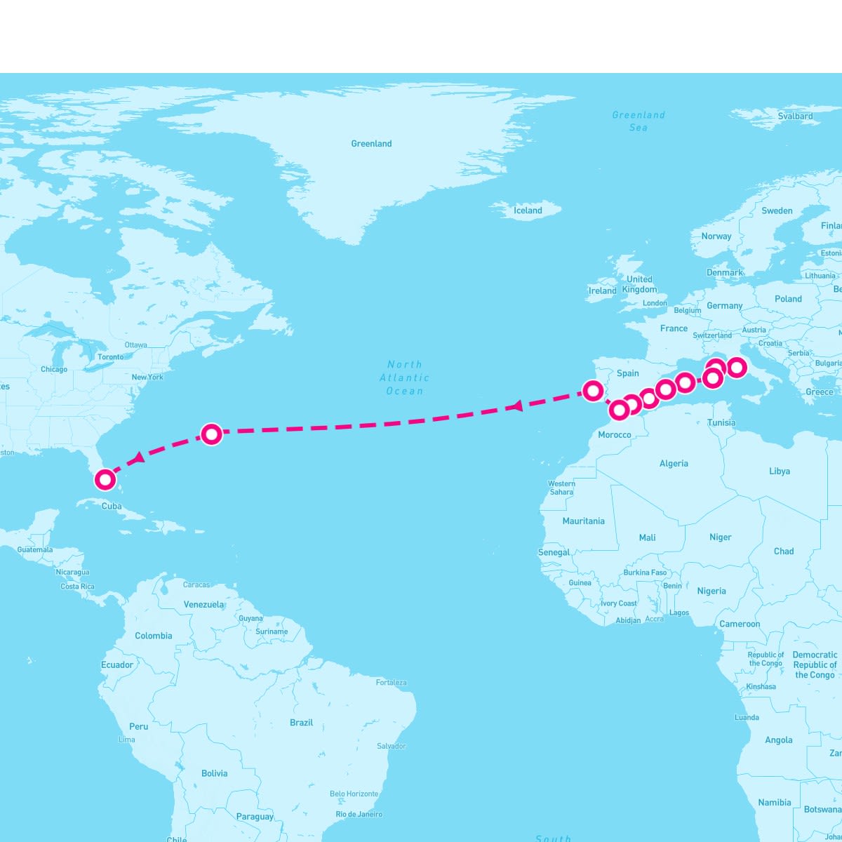 Seabourn Encore itinerary map for November 11, 2025 (21 nights)