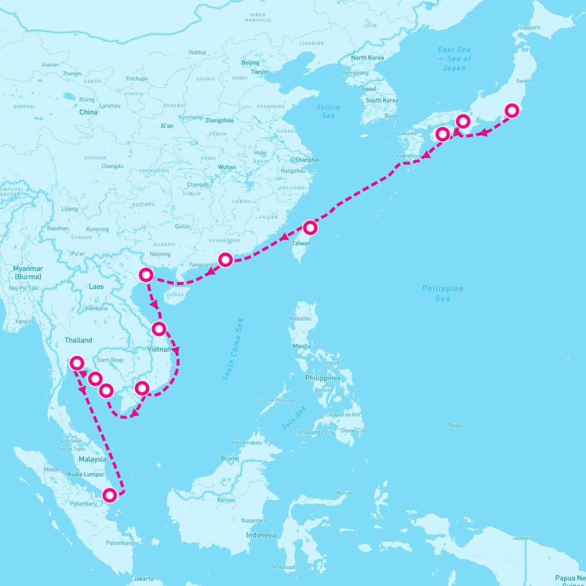 Seabourn Encore itinerary map for January 10, 2026 (22 nights)