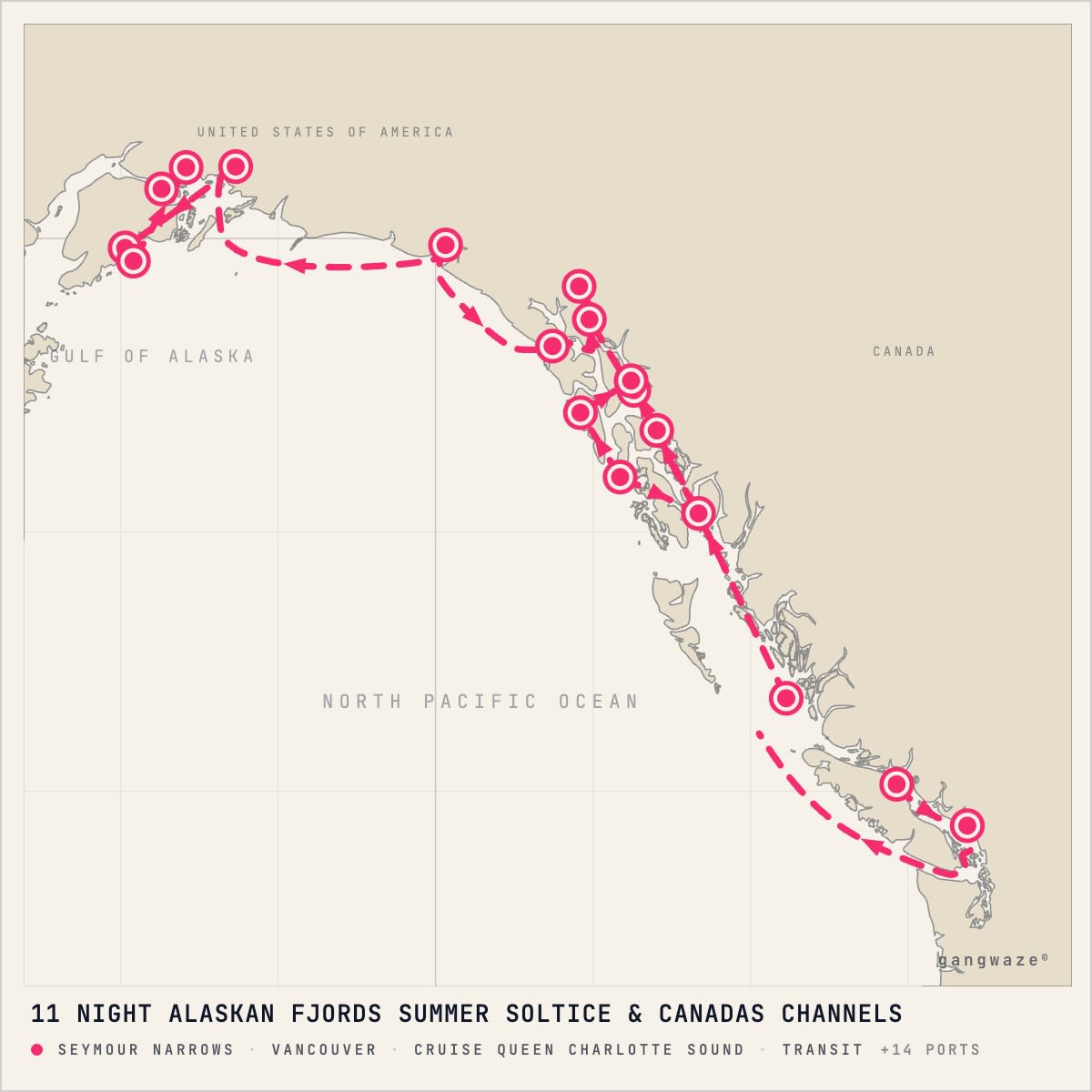Seabourn Encore itinerary map for June 9, 2028 (11 nights)
