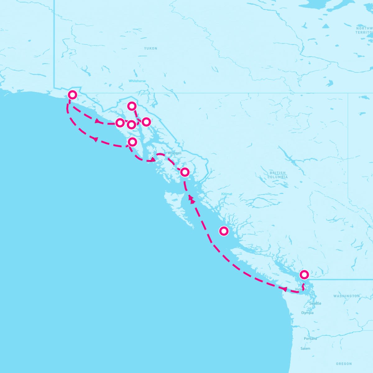 Seabourn Odyssey itinerary map for August 9, 2024 (7 nights)