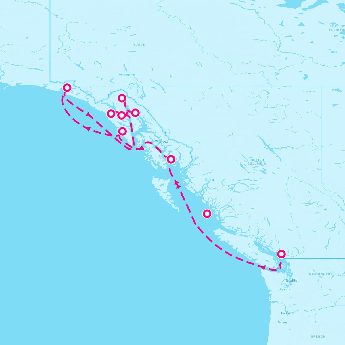 Seabourn Odyssey itinerary map for August 23, 2024 (7 nights)