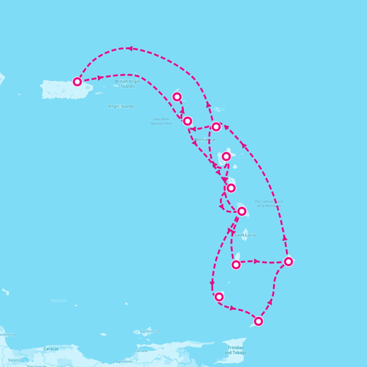 Seabourn Ovation itinerary map for December 27, 2023 (18 nights)
