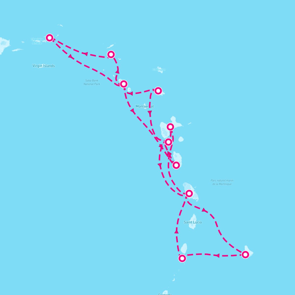 Seabourn Ovation itinerary map for February 25, 2024 (14 nights)
