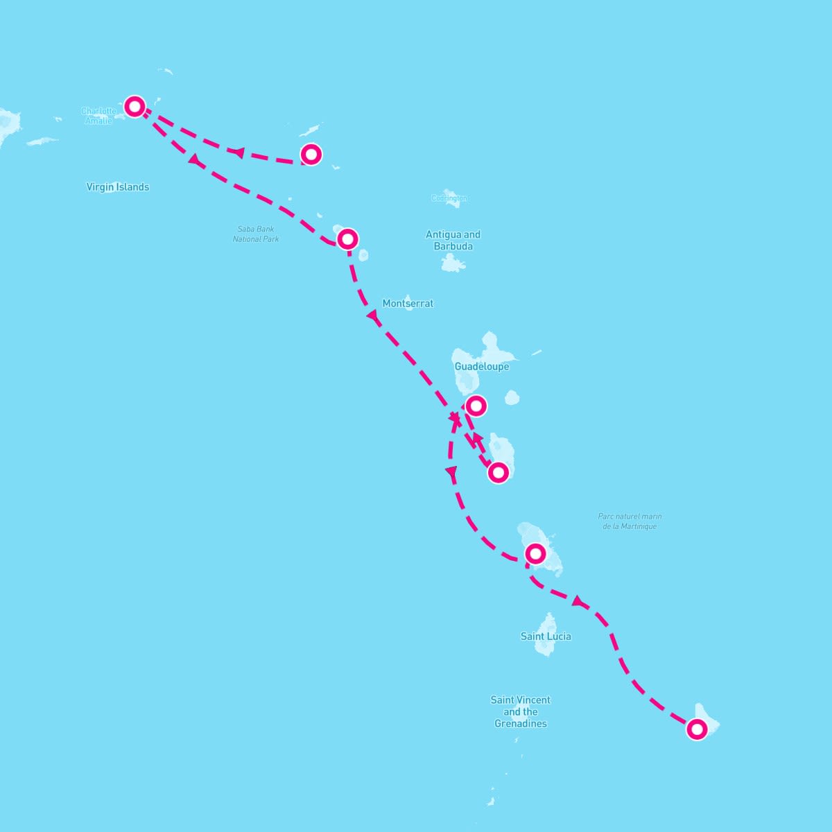 Seabourn Ovation itinerary map for March 10, 2024 (7 nights)