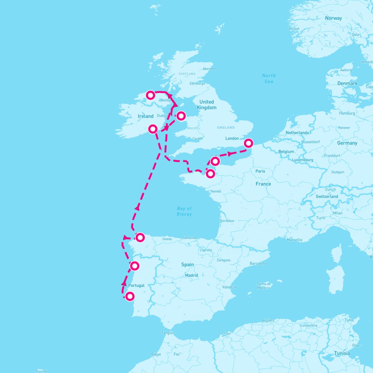 Seabourn Ovation itinerary map for May 8, 2024 (10 nights)