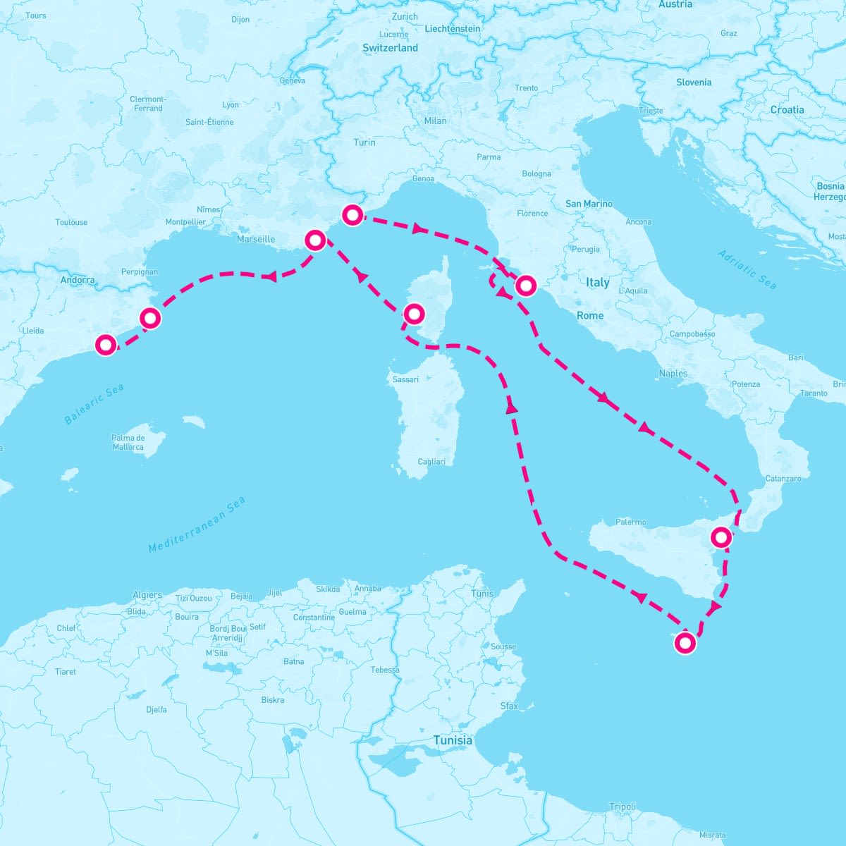 Seabourn Ovation itinerary map for July 2, 2024 (10 nights)