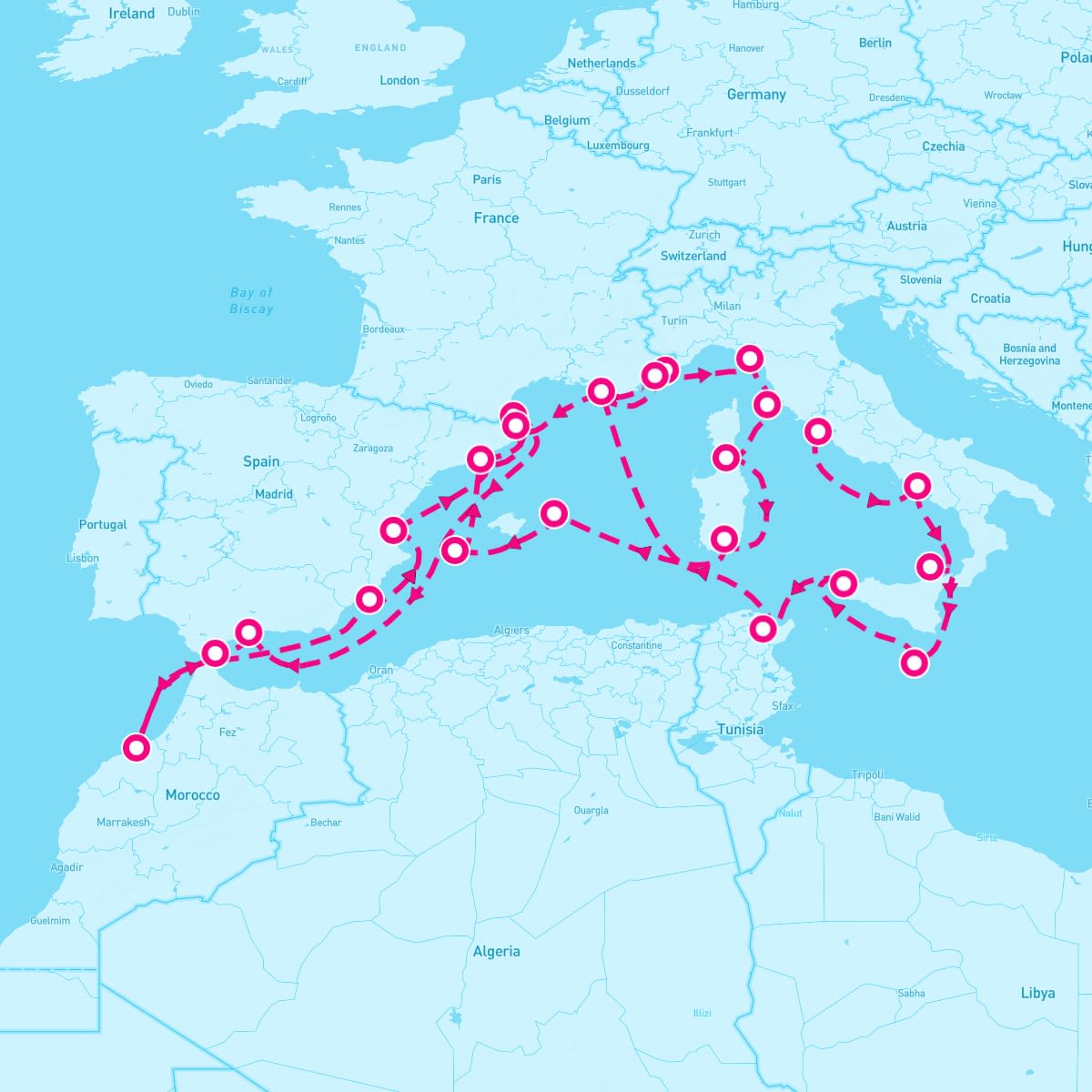 Seabourn Ovation itinerary map for July 22, 2024 (30 nights)