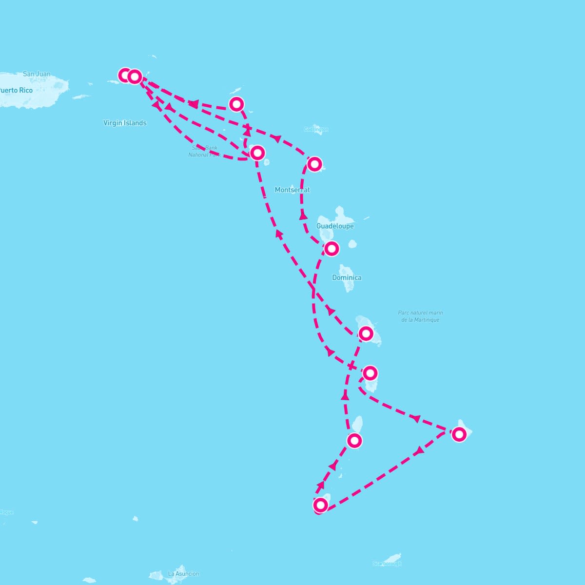 Seabourn Ovation itinerary map for January 4, 2025 (14 nights)