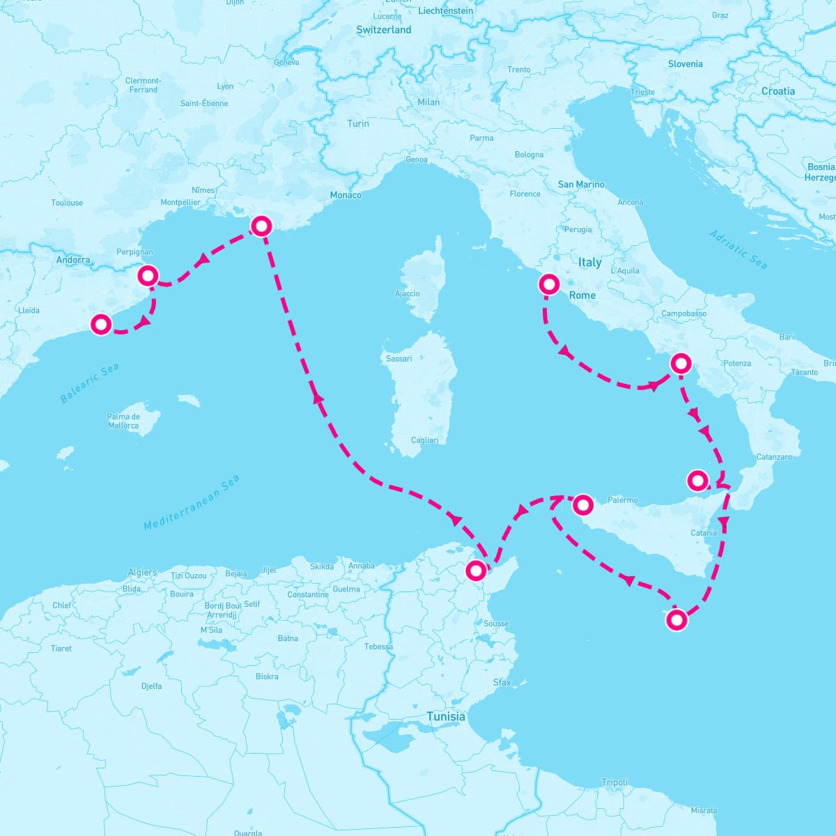 Seabourn Ovation itinerary map for May 15, 2025 (10 nights)