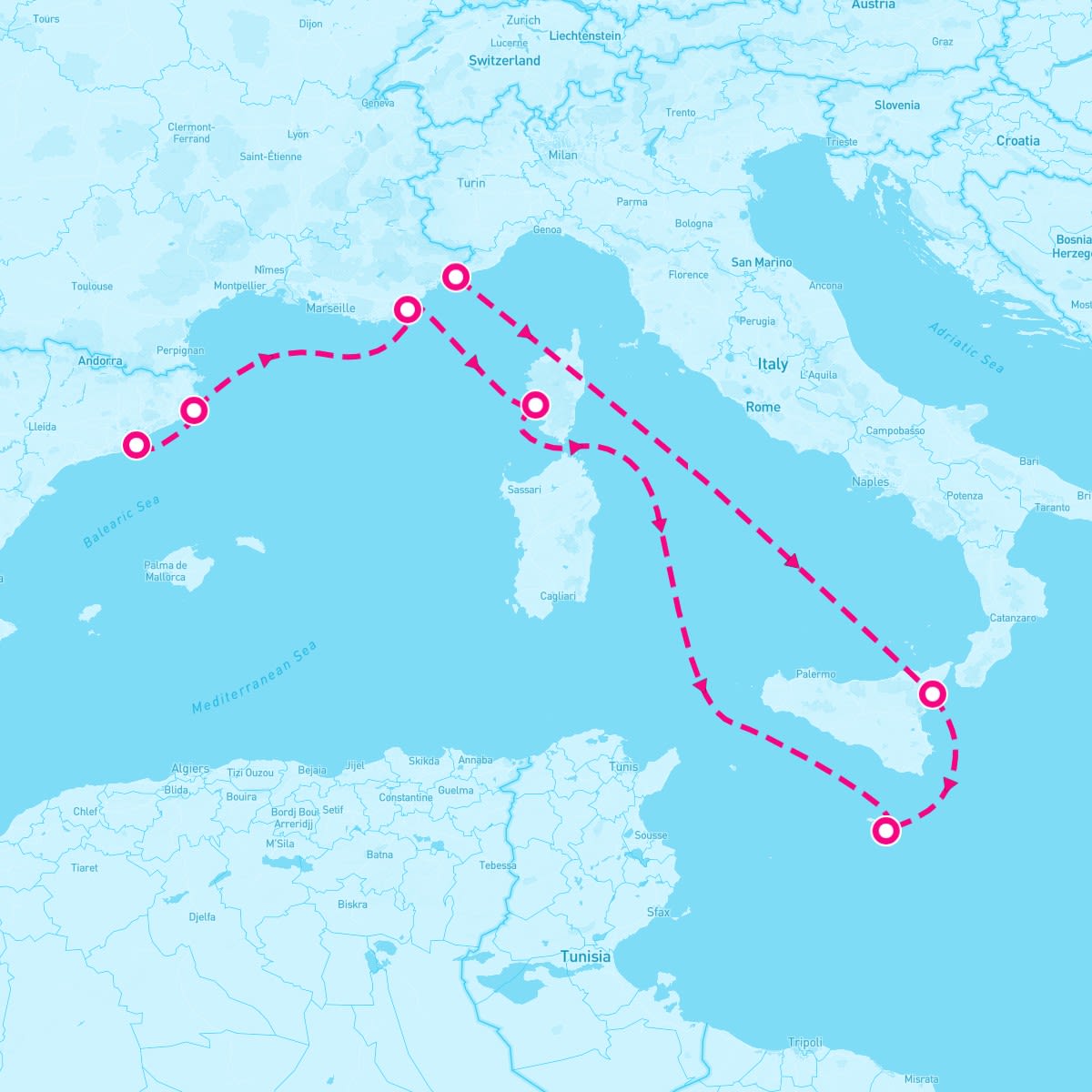 Seabourn Ovation itinerary map for September 19, 2025 (10 nights)