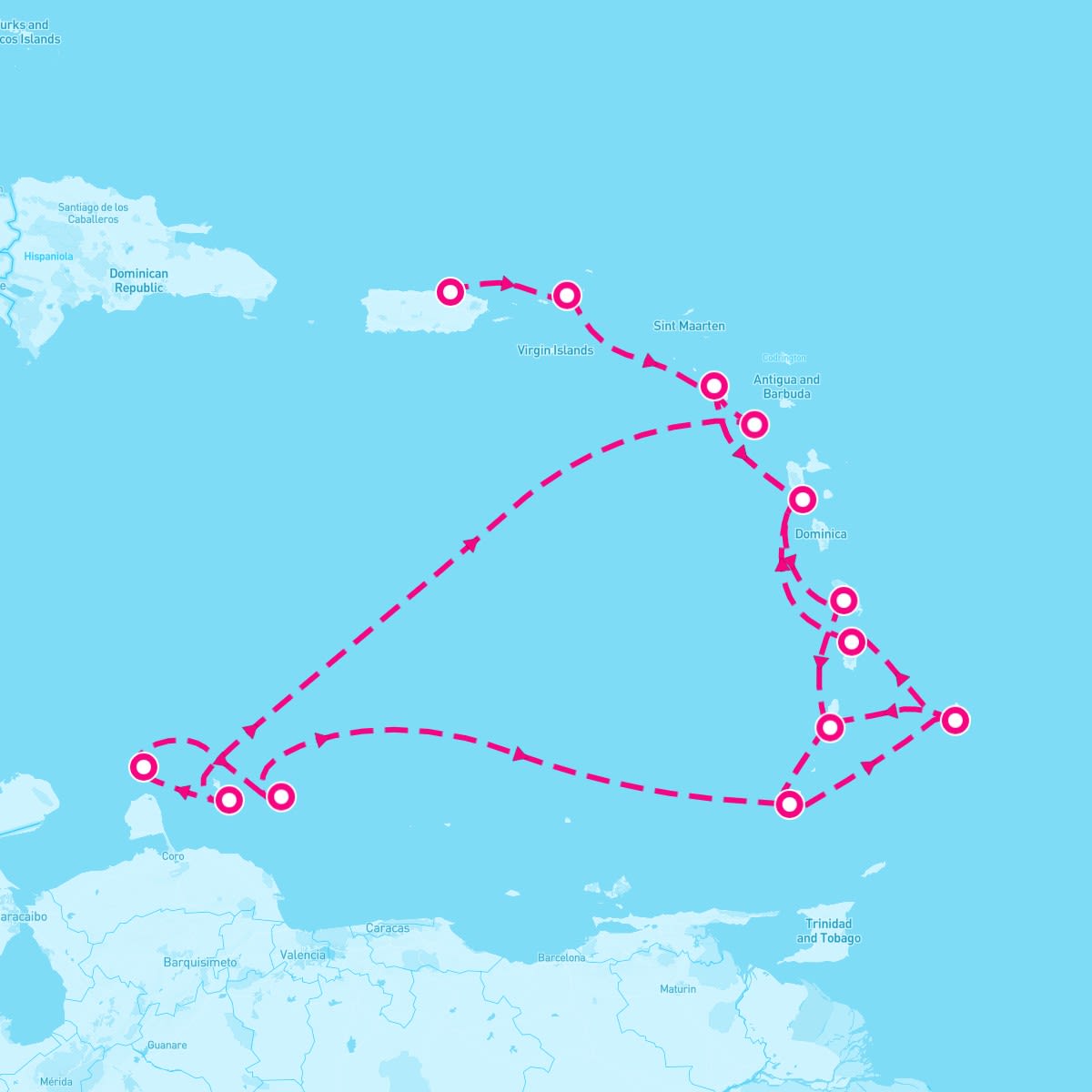 Seabourn Ovation itinerary map for December 14, 2025 (20 nights)