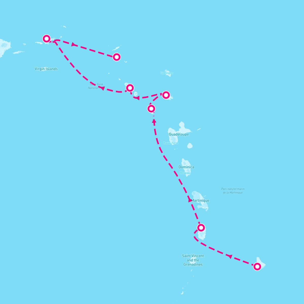 Seabourn Ovation itinerary map for January 24, 2026 (7 nights)