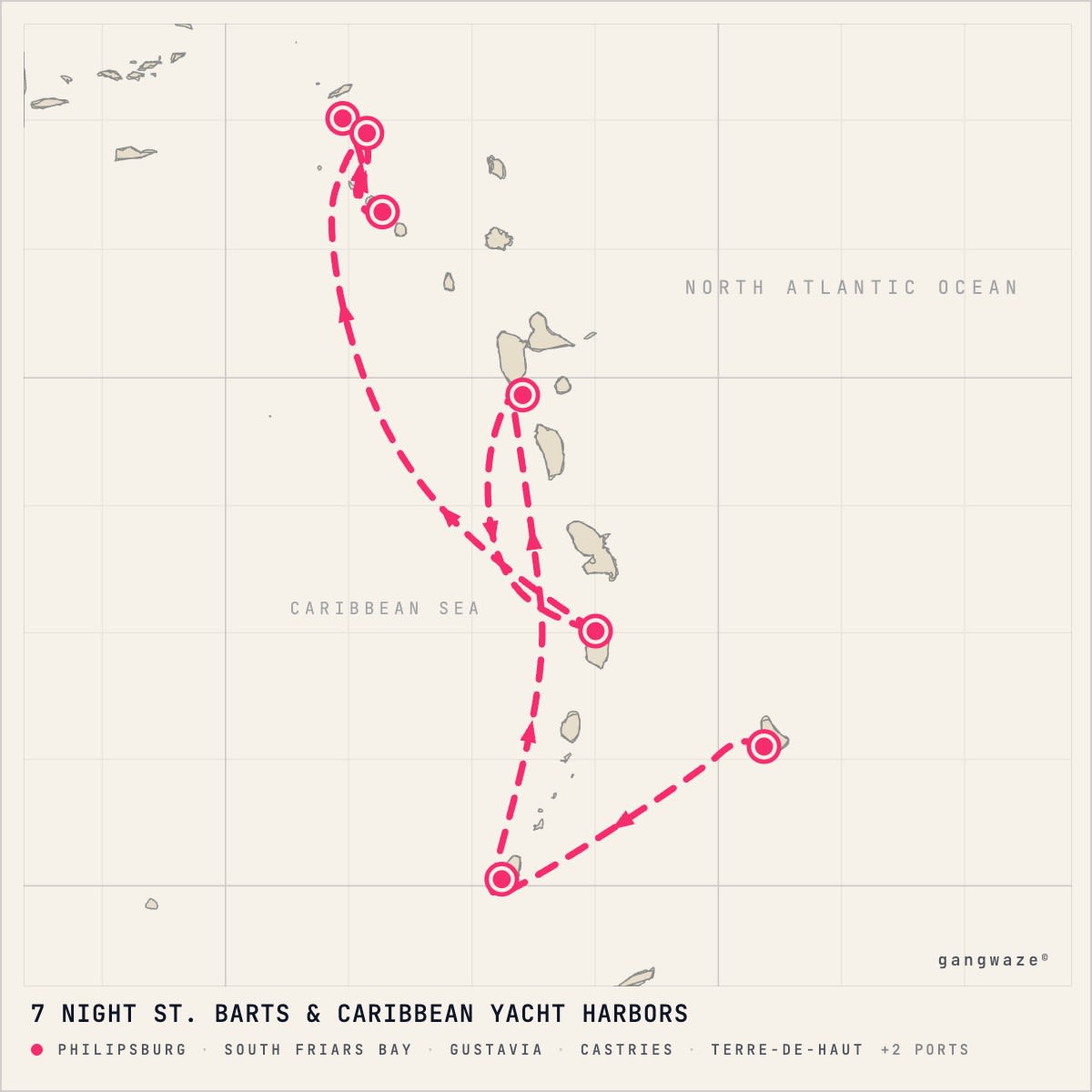 Seabourn Ovation itinerary map for February 17, 2029 (7 nights)