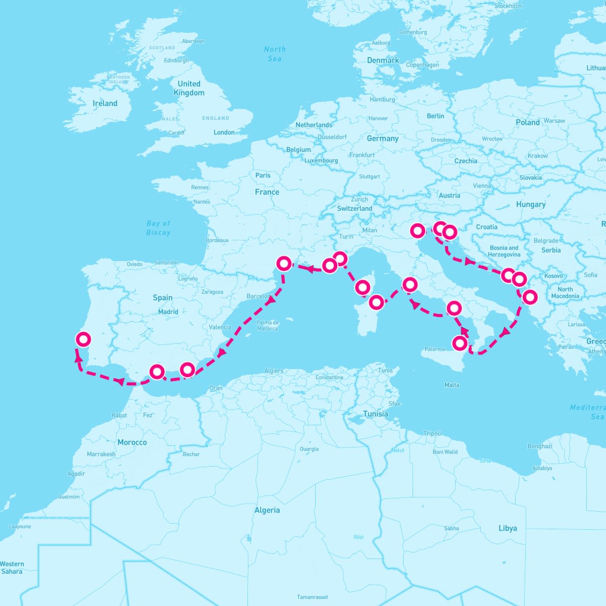 Seabourn Quest itinerary map for May 22, 2024 (20 nights)