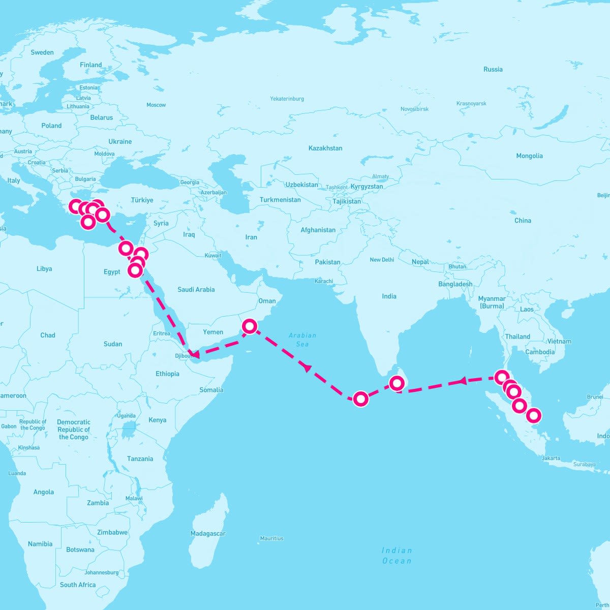 Seabourn Sojourn itinerary map for May 2, 2024 (34 nights)