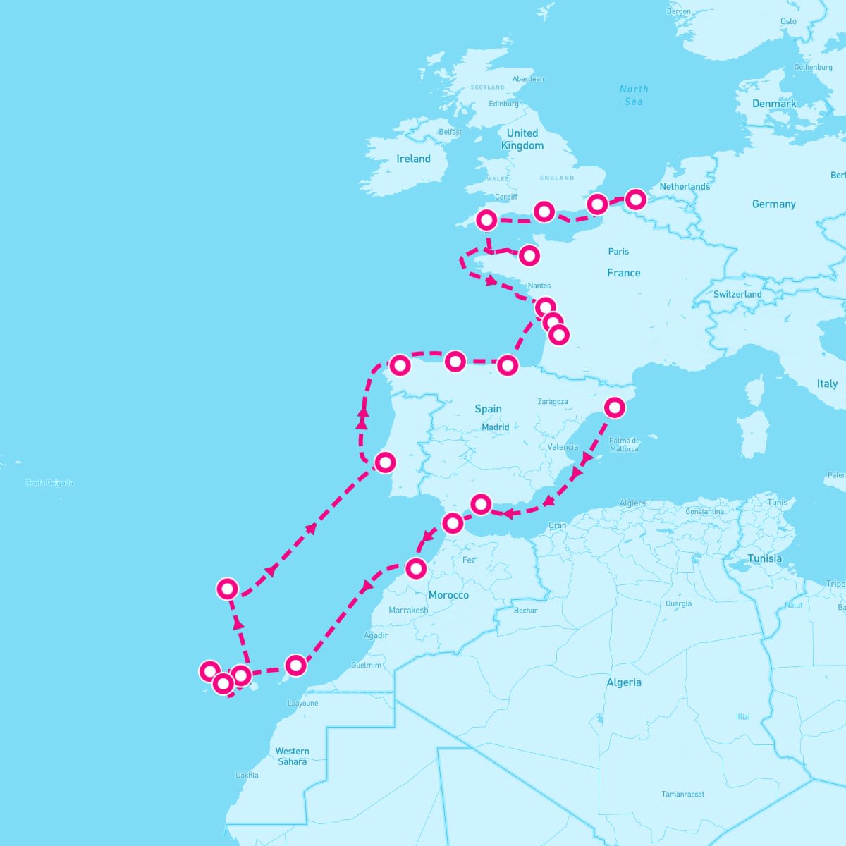 Seabourn Sojourn itinerary map for June 15, 2024 (28 nights)