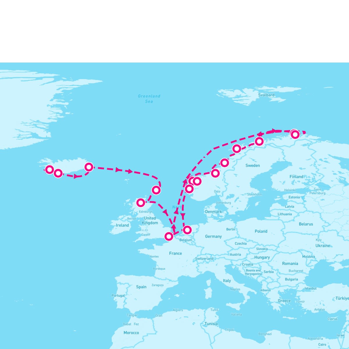 Seabourn Sojourn itinerary map for August 10, 2024 (21 nights)