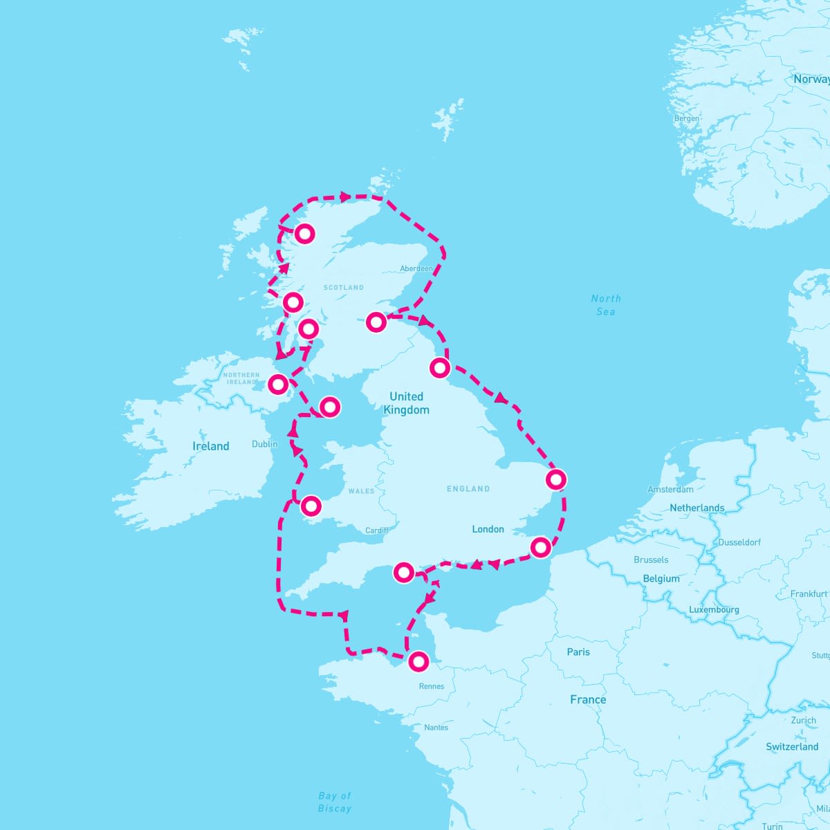Seabourn Sojourn itinerary map for September 7, 2024 (14 nights)
