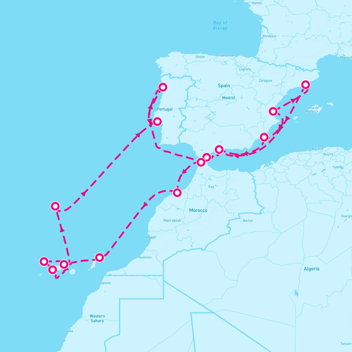Seabourn Sojourn itinerary map for November 2, 2024 (26 nights)